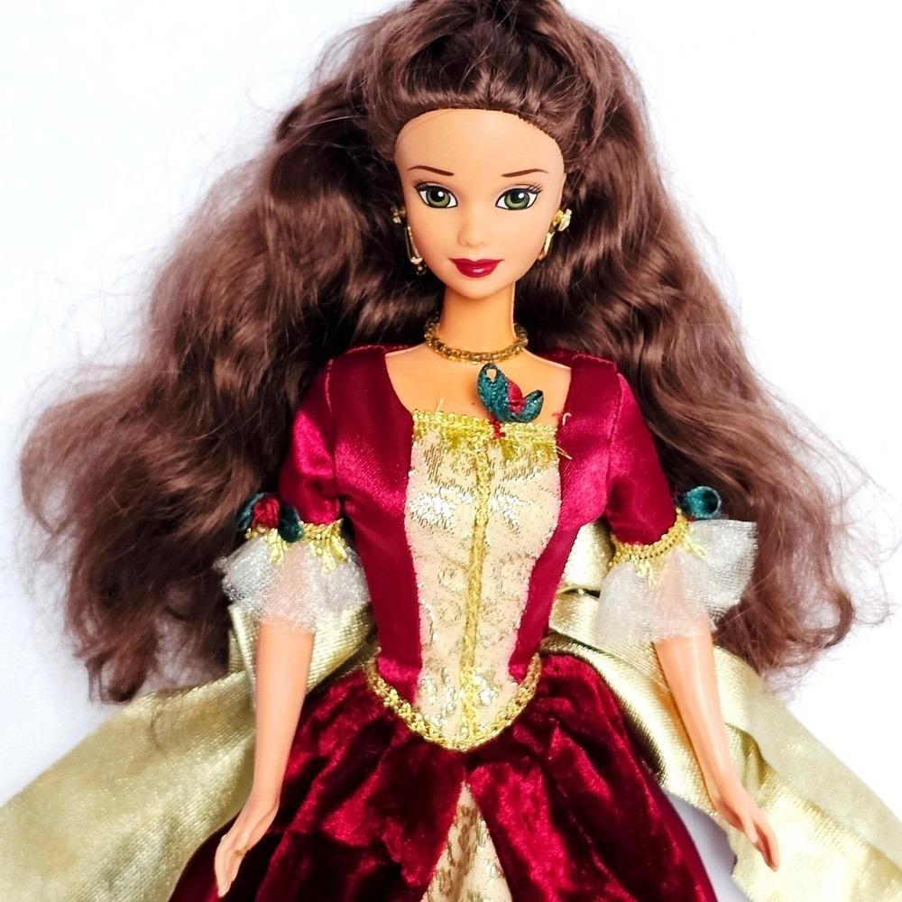 Vintage Disney Mattel Belle Doll Beauty and the Beast Holiday Velvet Gown 90s